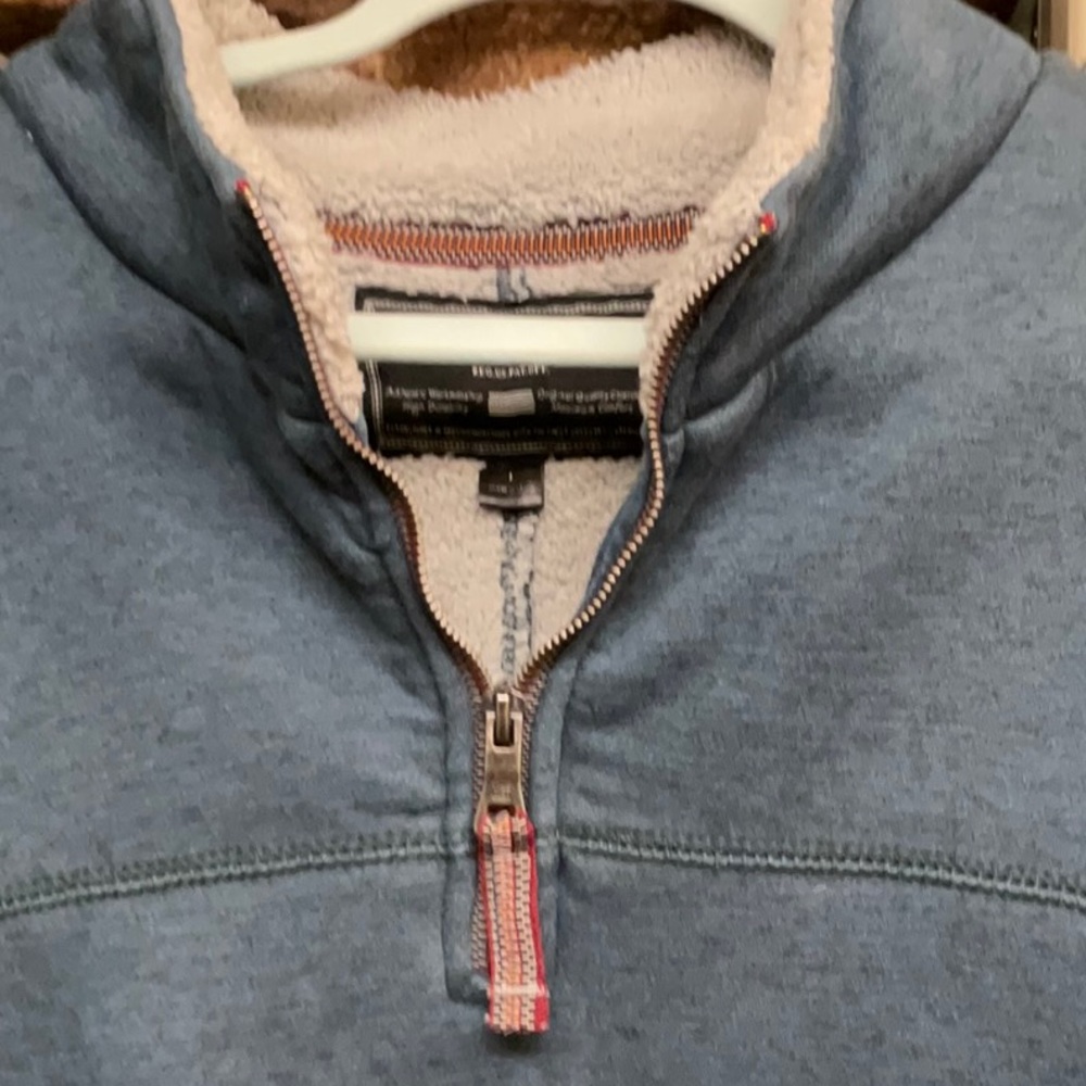 TRUE GRIT pullover.  Worn once.  Beautiful rich steel blue color.  Size L.